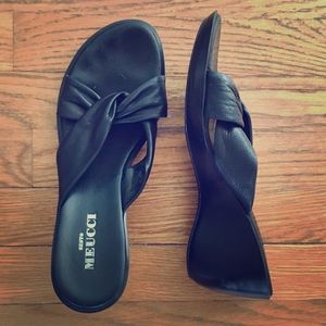 Sesto Meucci black leather wedge sandals, size 9.5